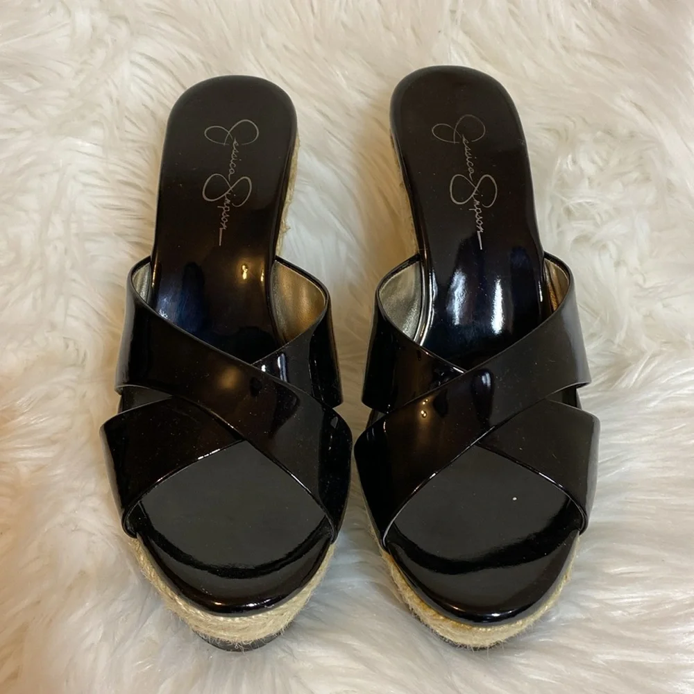 Jessica Simpson JS - Katonal Women’s Black Patent Sandals size 9 EUC - Picture 2 of 10
